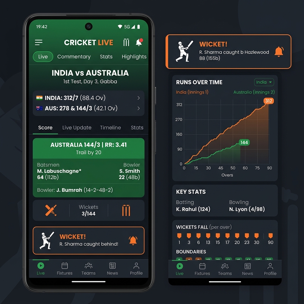 Live Cricket Score App Mockup
