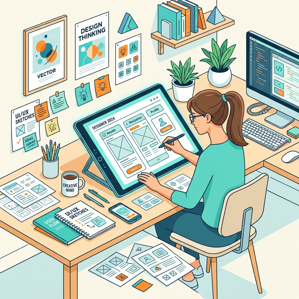 Software development design workspace mockup illustration